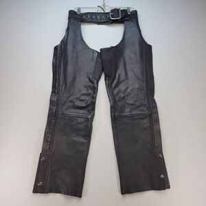 S Collection Leather Chaps Mens XS Black Biker Braided Trim Motorcycle‎ Riding